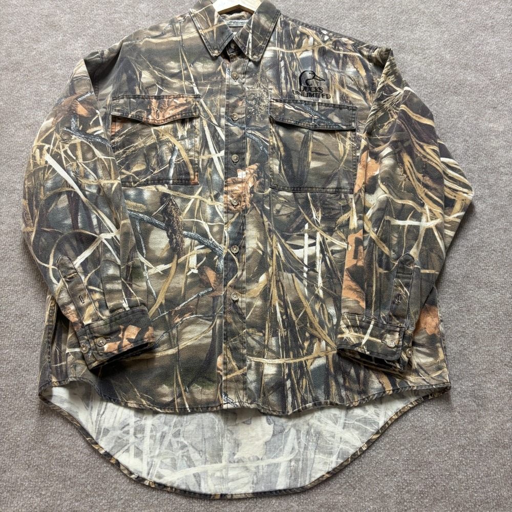 Ducks Unlimited Whitewater Mens Advantage Wetlands Camo‎ Button Down Shirt Large